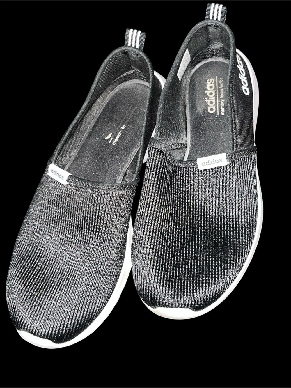 adidas Women Black Knit Slip-On Sneakers with White Soles - Picture 2 of 6